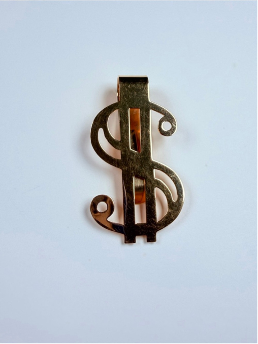 14K Solid Yellow Gold Dollar Sign "$" Heavy Vintage Money Cash Bill Clip 1.8"